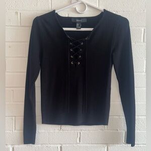 Forever 21 Black Tie Front Fitted Blouse